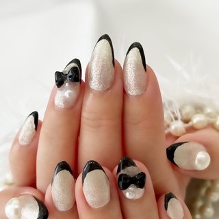 ネイルチップ ワンホン パールリボン ビジュー