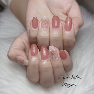 ピンク/ぷっくりフラワーのネイルデザイン｜ネイルブック 