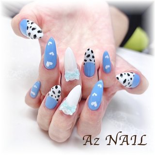 40))ネイルチップ フレンチガーリー ダイヤネイル ブルー 青 夏 ハート
