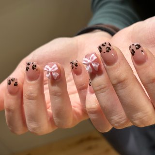  #春 #夏 #秋 #冬 #ハンド #アニマル柄 #ミディアム #スクエア #ピンク #Y nail!! 4753 #ネイルブック