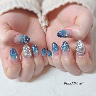 グラデーション/ラメ/クリア/ブルー/ジェルネイル - design＆care