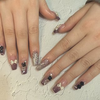 パープル(紫)/リボンのネイルデザイン｜ネイルブック