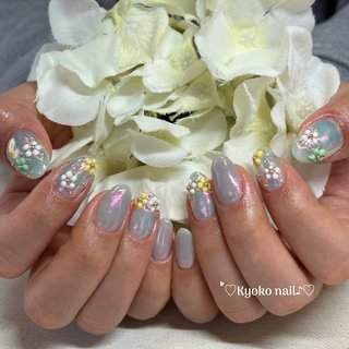ネイルチップ ぷっくりフラワーネイル ラベンダー ぷっくり