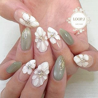 ネイルチップ ぷっくりフラワー マグネット ラメ ゴールド