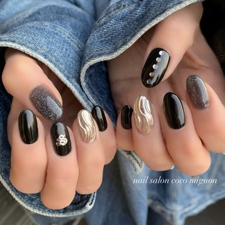 ［01］ネイルチップ マグネットネイル うねうね ブラック ぷっくり オーダー 01］ネイルチップ マグネットネイル うねうね ブラック ぷっくり