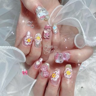 🎀 New Nail🎀 今流行ってるボンボンドロップシールを ネイルに