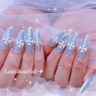 ブルーグリッター ハート 地雷系 ジェルネイルチップ スキニーオーバル