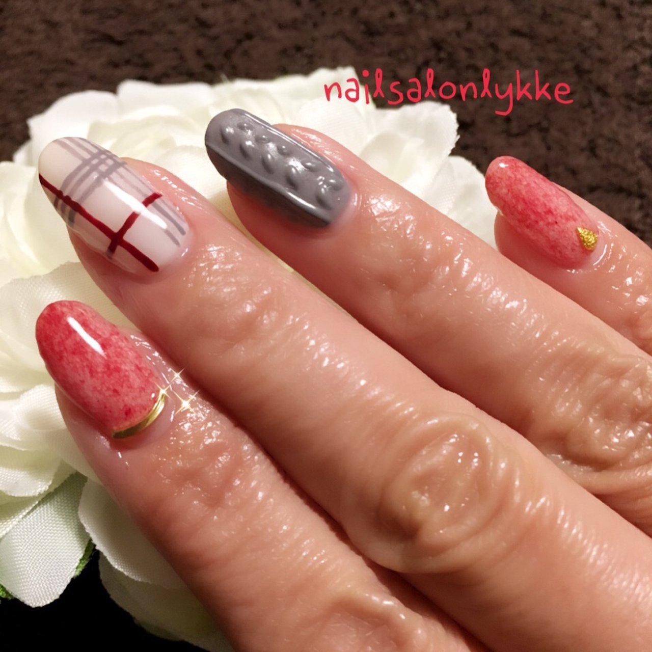 冬 ハンド チェック ニット ロング Tkのネイルデザイン No ネイルブック