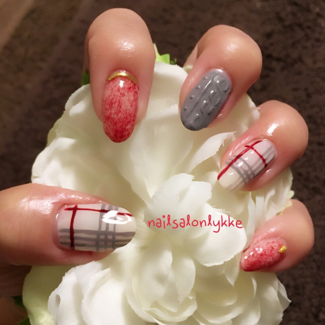 冬 ハンド チェック ニット ロング Tkのネイルデザイン No ネイルブック