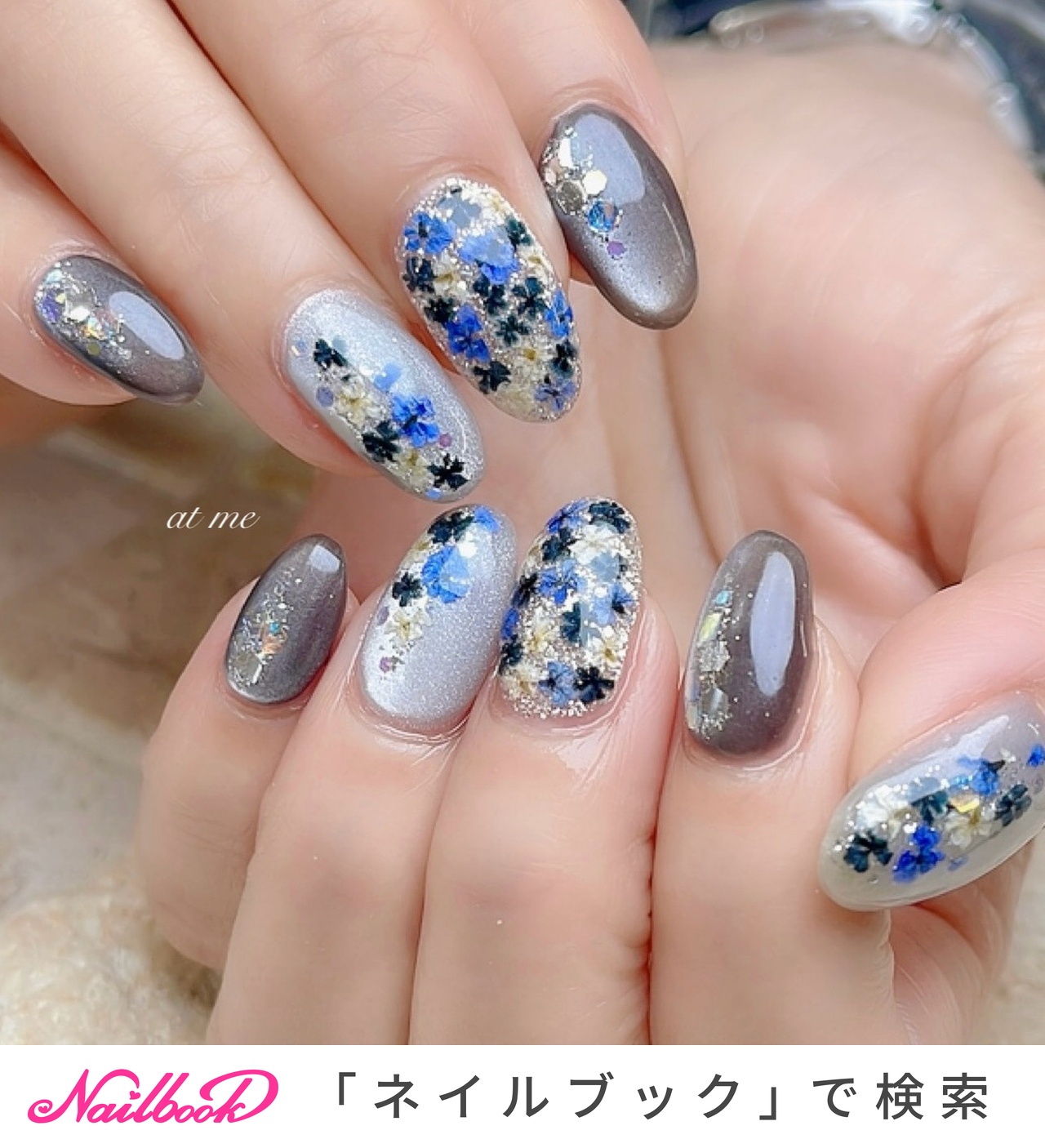 人気順｜押し花(ドライフラワー)/＃ネイビーネイルのネイルデザイン