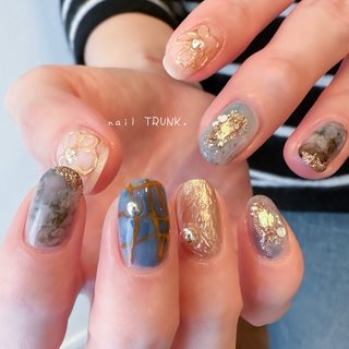 春/ハンド/ミラー/押し花/ラウンド - nail_trunkのネイル