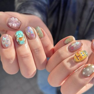 キャラクターパーツ #キャラクターネイル#ゴテゴテネイル#海外ネイル#個性ネイル #夏 #ハンド #マグネット #ミディアム #スクエア #カラフル #ジェルネイル #お客様 #Lily_OPELIA NAIL #ネイルブック