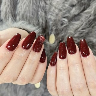 #薔薇ネイル#渋谷ネイル#赤ネイル#ワインレッド#スクエア#情熱ネイル #パーツ#バレンタイン #ラメ パーツは別途料金 #お正月 #成人式 #バレンタイン #浴衣 #ハンド #ラメ #ワンカラー #ワンホン #ロング #スクエア #ボルドー #ジェルネイル #お客様 #Lily_OPELIA NAIL #ネイルブック