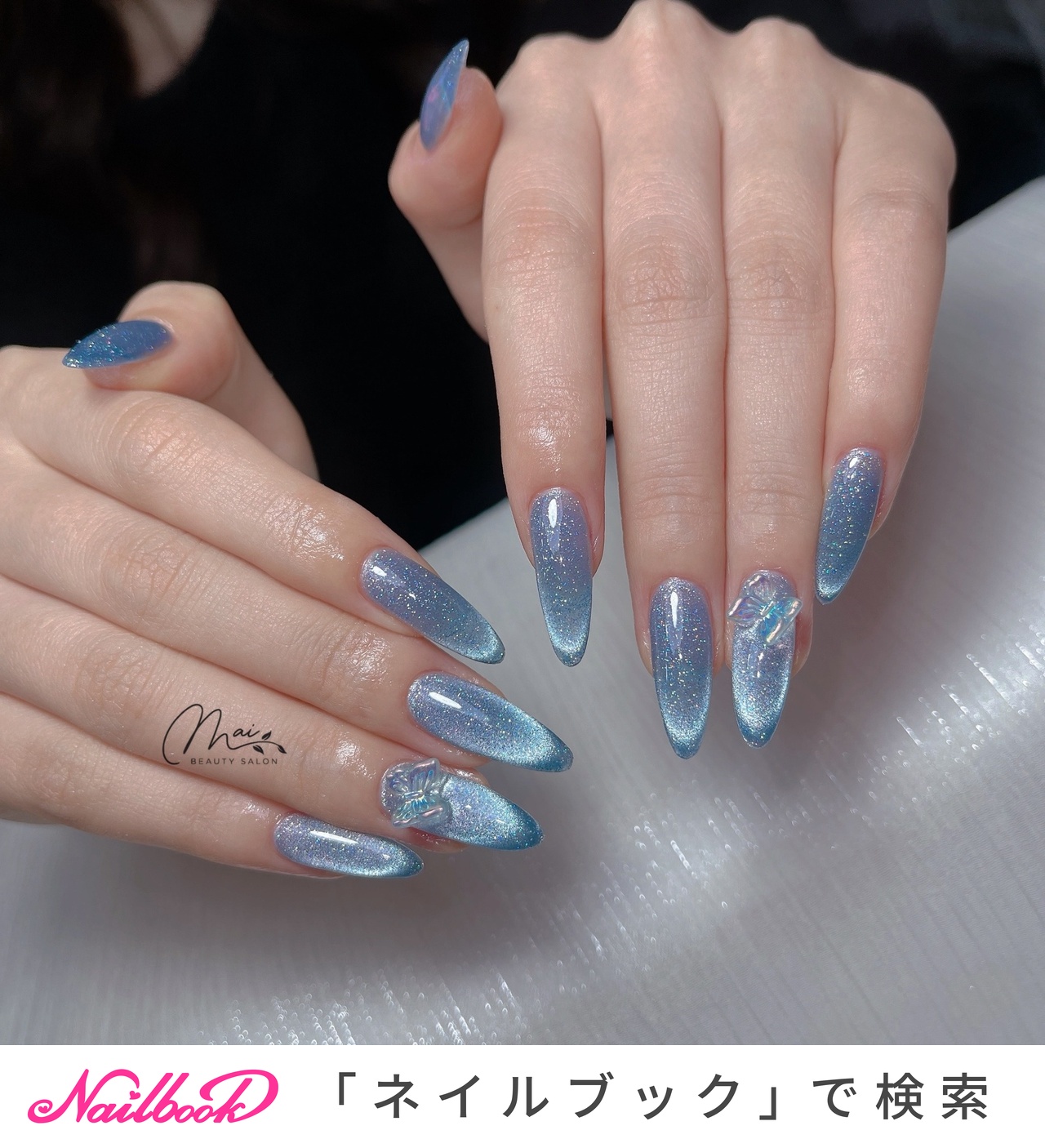 ネイルチップ オーダー ネイビー キルティング 韓国 マグネット