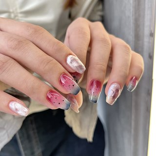 #ニュアンス#インク#水彩#グラデーション#ピンク#海外ネイル#個性派ネイル#カラフル#夏ネイルブック #オールシーズン #バレンタイン #リゾート #浴衣 #ハンド #水彩 #ニュアンス #インクネイル #ミディアム #スクエア #ピンク #ボルドー #グレー #ジェルネイル #お客様 #Lily_OPELIA NAIL #ネイルブック