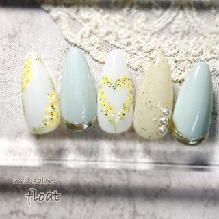 イエロー/ゴールド/ミントグリーンのネイルデザイン｜ネイルブック