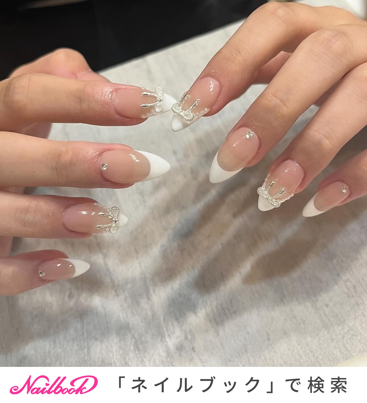 リボン/#白フレンチのネイルデザイン｜ネイルブック
