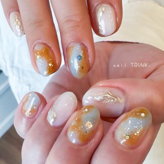 春/ハンド/ミラー/押し花/ラウンド - nail_trunkのネイル