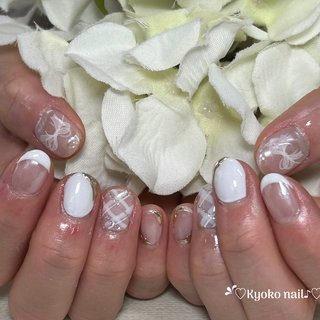 69))ミラーネイル リボンネイル フレンチガーリー 韓国 ホワイト シルバー white powder🤍🥛🪽 #ジェルネイル #ジェル #ジェルネイル