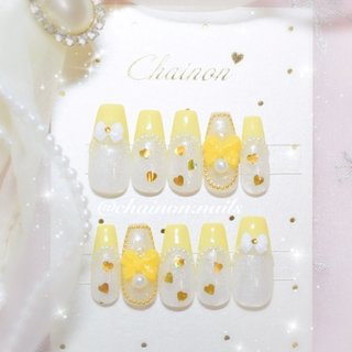 フレンチ/ネイルチップ/黄色のネイルデザイン｜ネイルブック パステル