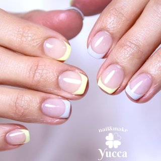 爽やかなイエロー×グレーのカラーフレンチ 
======サロン情報=======

＼純国産・高品質のジェル／
【SHINYGELパワーベース認定サロン】
☑︎爪を傷めない
☑︎グリーンネイルの予防ができる
☑︎モチが良い
ネイリスト検定１級ネイリストが丁寧に施術いたします。

【メニュー時間制】
オフあり120分¥8,800〜
(超過15分まで毎550円加算)
自店オフ無料

📢持ち込みデザイン歓迎
120分〜150分で大体なんでもできます👌
デザインご相談ください！
再現力に定評あり！
大切な推し活ネイルはYuccaで♡

【ネット予約可能】
ネイルブックからお問合せ・ご予約いただけます。

【初回クーポン】
ジェルネイル施術初回500円割引⭐️

【Instagramフォロワー募集！】
サロンの最新情報やキャンペーンをお知らせします！
Instagramフォロー割引あり♡
アカウントはこちら
💅@nail_make_yucca
💄@hairmake_yucca

【瀬戸線三郷駅すぐ】
nail&make Yuccaは愛知県尾張旭市にあるヘアメイクとネイルのサロンです。

488-0014 愛知県尾張旭市三郷町中井田39 
Pia三郷センタービル2F西号室
専用駐車場あり🚗
最寄駅:名鉄瀬戸線　三郷駅
定休日:月曜日・祝日・その他
営業時間:平日12:00〜21:00 土日10:00〜19:00

#yucca尾張旭
#ネイル尾張旭
#ネット予約可
#パワーベース認定サロン
#ネイルブック
#尾張旭市ネイルサロン
#尾張旭ネイル
#ネイルデザイン
#ジェルネイル
#シャイニージェル
#SHINYGEL
#パワーベースzeo
#パワーベース
#爪に優しい
#爪が痛まない
#持ち込みOK
#瀬戸市 
#尾張旭市
#守山区
#春日井市
#長久手市
#名鉄瀬戸線
#名鉄瀬戸線三郷駅
#検定1級保持者
#推しネイル歓迎
#推し活ネイルするならyucca
#カラーフレンチ #春 #オールシーズン #ハンド #フレンチ #ショート #スクエア #イエロー #グレー #ジェルネイル #お客様 #nail&make Yucca #ネイルブック
