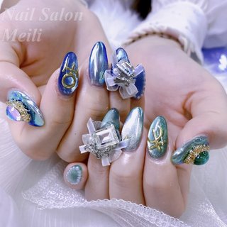 2025年】新着順｜ブルー(青)/#リボンパーツのネイルデザイン｜ネイルブック