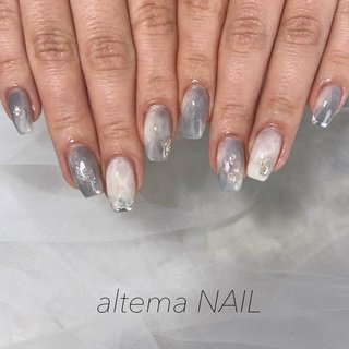  #夏 #オールシーズン #海 #リゾート #ハンド #ラメ #ニュアンス #ミラー #ミディアム #スクエア #ホワイト #ブルー #ネイビー #miyake #ネイルブック
