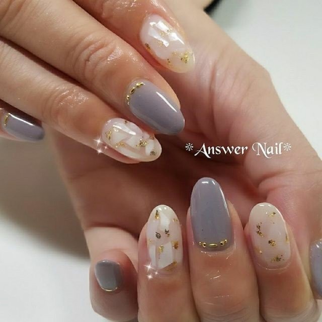 ハンド シェル ホワイト グレージュ ジェル Answer Nailのネイルデザイン No ネイルブック