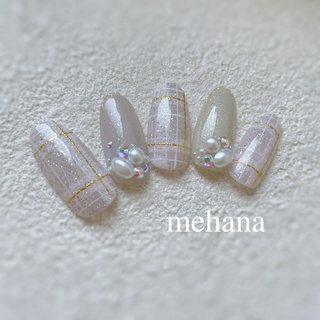 #オールシーズン#ネイルデザイン#チェック柄#ネイルアート#トレンドネイル#ビジューアート#春ネイル#夏ネイル#ミラーアート#フラッシュネイル#パールネイル#チェックネイル#ネイル #春 #夏 #オールシーズン #オフィス #ハンド #mehana #ネイルブック