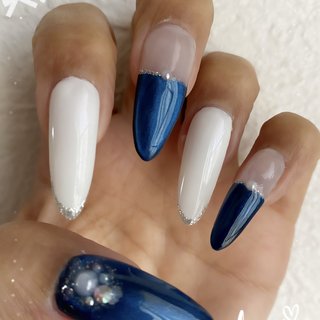 ネイルチップ オーダー ネイビー マグネット フレンチ キルティング