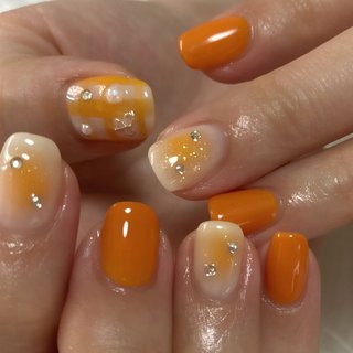 #夏ネイル #オレンジネイル#チークネイル#定額デザイン #夏 #ハンド #тσмσмι / тмм.nail #ネイルブック