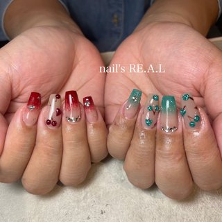 #グラデーションネイル #フラッシュネイル #さくらんぼネイル #さくらんぼ #キラキラ #nail's RE.A.L 乃愛 #ネイルブック