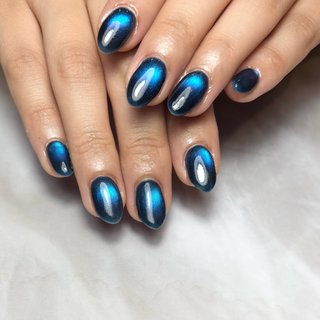 #マグネット #マグネットネイル #ブルー #青ネイル #シンプルネイル #ワンカラー #ワンカラーネイル #夏 #夏ネイル #梅雨 #梅雨ネイル #夏 #ハンド #マグネット #ブルー #ジェルネイル #yu #ネイルブック