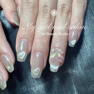 ハート型マグネットフレンチマグネット #ジェルネイル #ハートネイル #ハートマグネット #可愛いネイル #オールシーズン #バレンタイン #卒業式 #入学式 #ハンド #ハート #大人 #ロング #スクエア #水色 #MyGirl nailsalon池袋 #ネイルブック