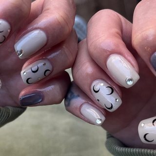 21))マリーンセルネイル フレンチガーリー ストーン ホワイト ネイル