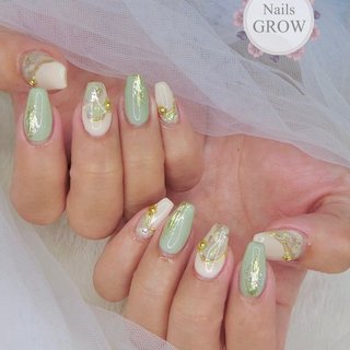 アイボリーオーロラゴールドニュアンスネイル シェル ミラー 韓国 ちゅ