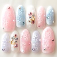 新着ピンク 水色 ネイル 最高の花の画像