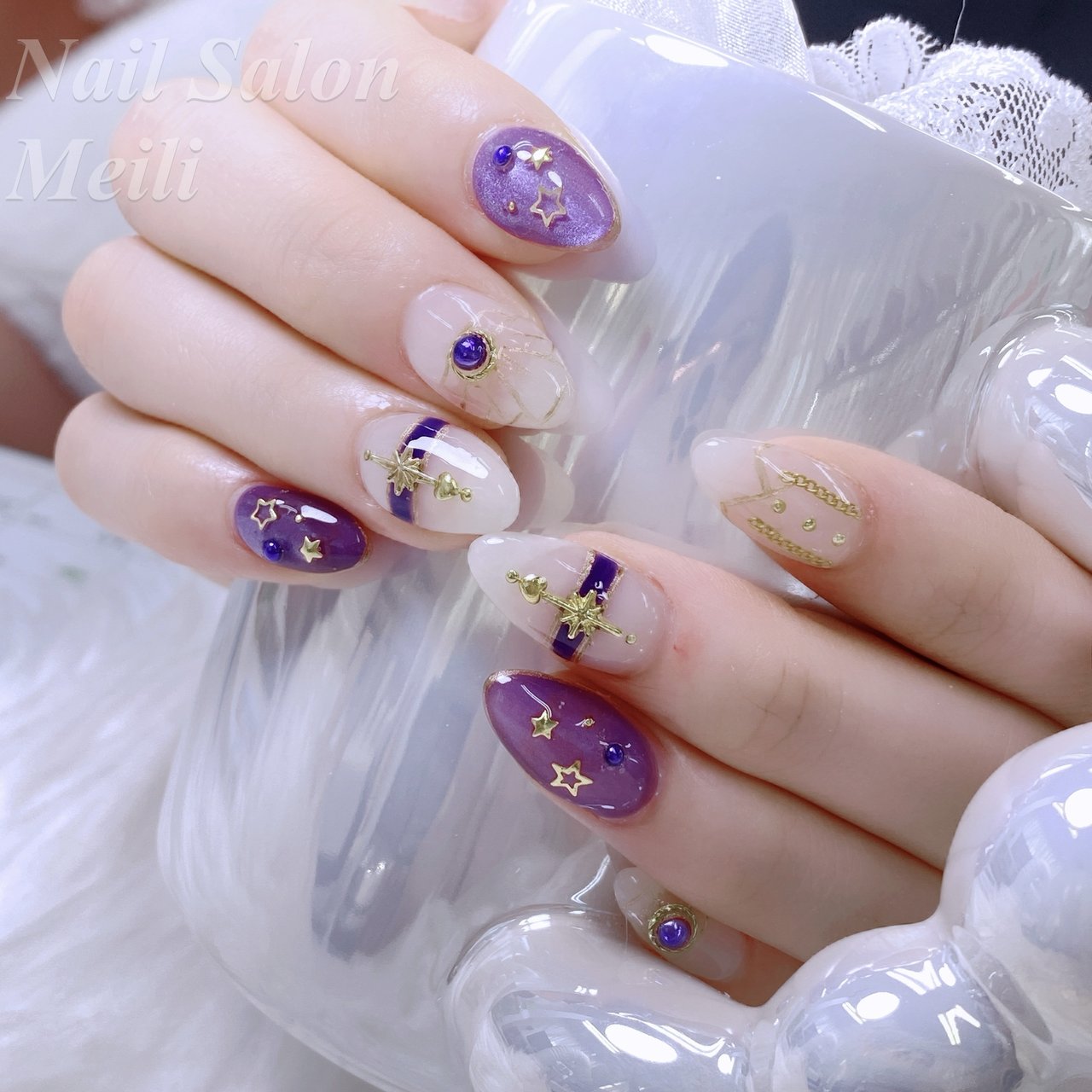 オールシーズン/ハンド/ミディアム/ホワイト/パープル - NAIL SALON
