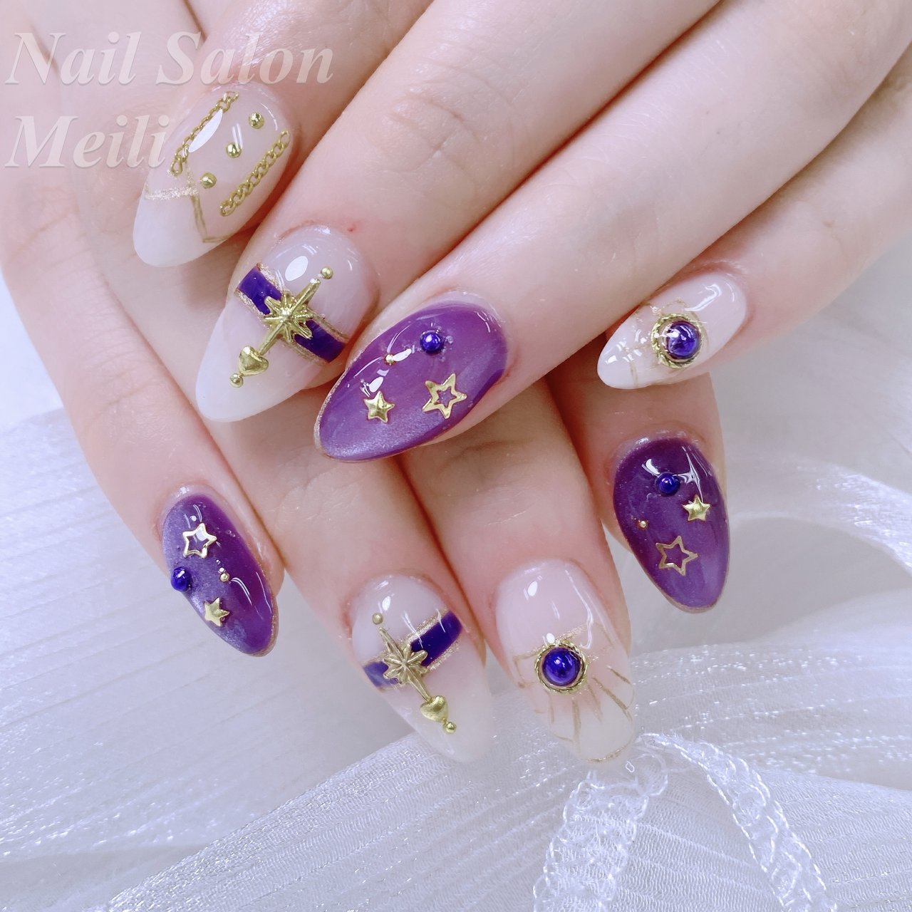 オールシーズン/ハンド/ミディアム/ホワイト/パープル - NAIL SALON