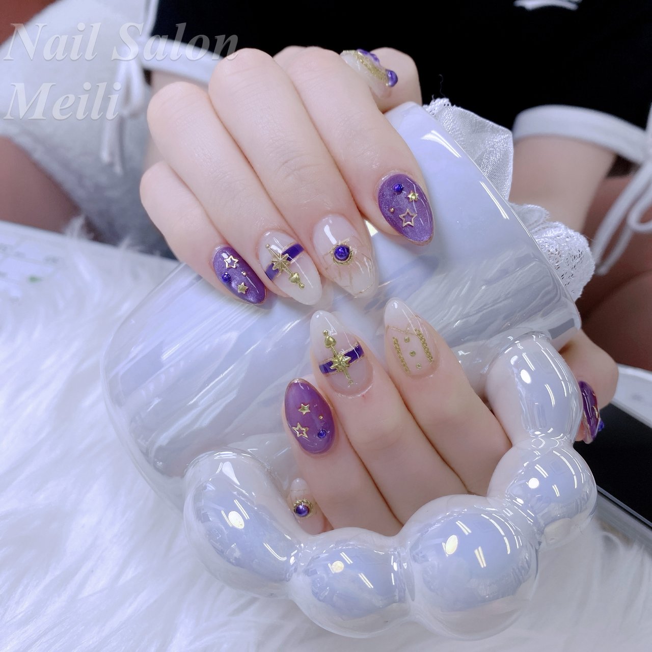 オールシーズン/ハンド/ミディアム/ホワイト/パープル - NAIL SALON