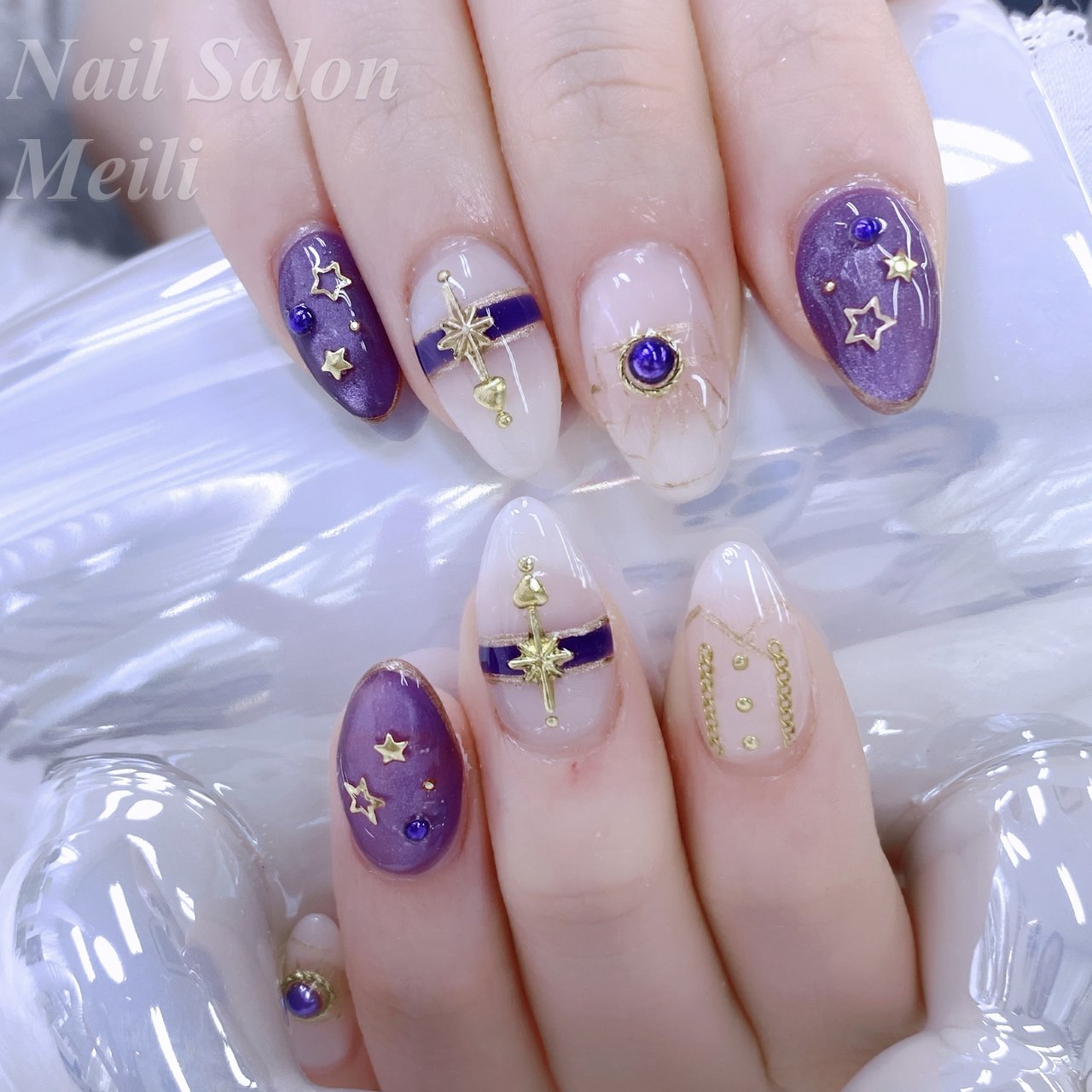 オールシーズン/ハンド/ミディアム/ホワイト/パープル - NAIL SALON