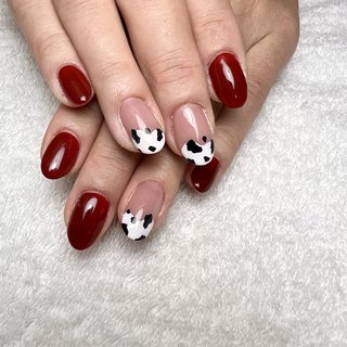 ネイルチップ ダルメシアン 黒 赤 ちゅるん カラー変更 オーダーネイル ネイルチップ ダルメシアン 黒 赤 ちゅるん カラー変更 オーダーネイル