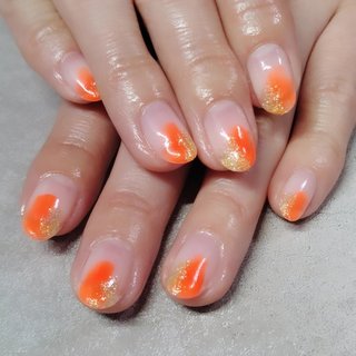 塗りかけネイル♥️ 
#塗りかけネイル#ニュアンスネイル#夏ネイル#夏ネイル2025#シンプルネイル #夏 #海 #リゾート #女子会 #ハンド #ニュアンス #個性派 #オレンジ #ゴールド #ジェルネイル #お客様 #美・ひまわり #ネイルブック