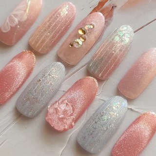 ロングネイル】美爪ぴんくブラウンとマグネットフレンチネイル