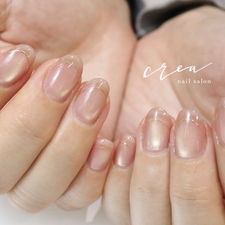 #ミルクマグ #ミルマグ #ミラーフレンチ #オフィスネイル #マグネットネイル #手が綺麗に見えるネイル #オールシーズン #オフィス #ブライダル #ハンド #フレンチ #マグネット #大人 #キラキラ #ピンク #ジェルネイル #お客様 #nailsalon crea 小川ちえ #ネイルブック