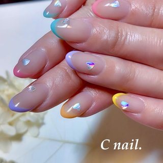 ミラーネイル(ミラー)/#カラフルフレンチのネイルデザイン｜ネイルブック