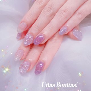 #レースネイル#パープル #フラワー #3d #キラキラ #ラメ##ホロ #大人ネイル#大人可愛いネイル #大人上品ネイル #オールシーズン #ハンド #3D #リボン #大人 #シアー #ホワイト #パープル #KEIKO #ネイルブック