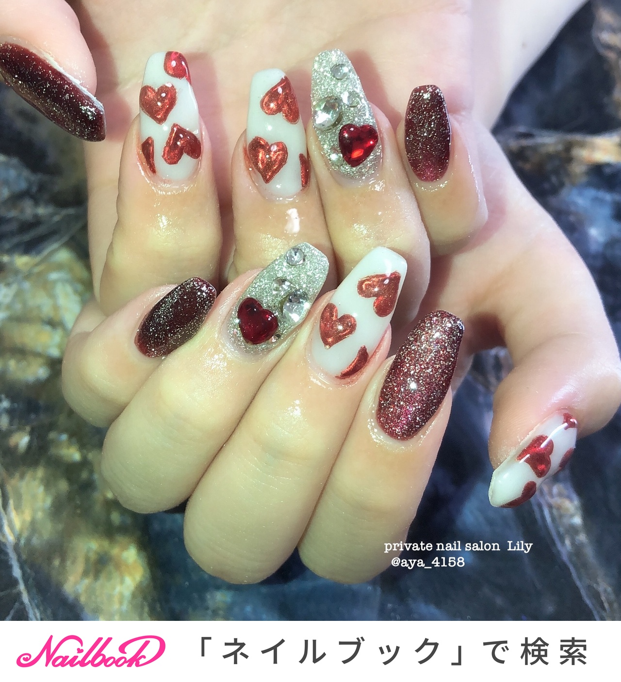 ネイルチップ オーダー ミラー フレンチ ボルドー フラッシュ リボン