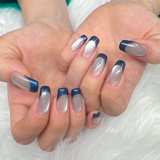 #フレンチ #マグネット #ワンカラーネイル #シンプルネイル #おしゃれ #ネイビー #グレー #オールシーズン #ハンド #フレンチ #ワンカラー #パール #マグネット #ミディアム #スクエア #ネイビー #シルバー #メタリック #ジェルネイル #お客様 #nailsalon NODiT buBACE.-ネイルサロン ノディット バイベース- #ネイルブック