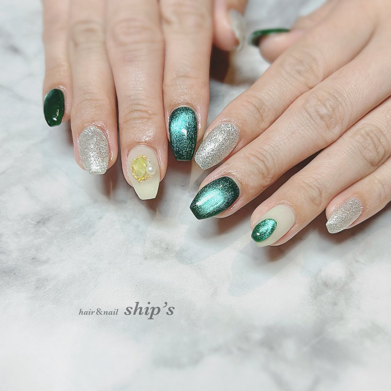 夏/ハンド/ニュアンス/マグネット/グリーン - ship's♡のネイル